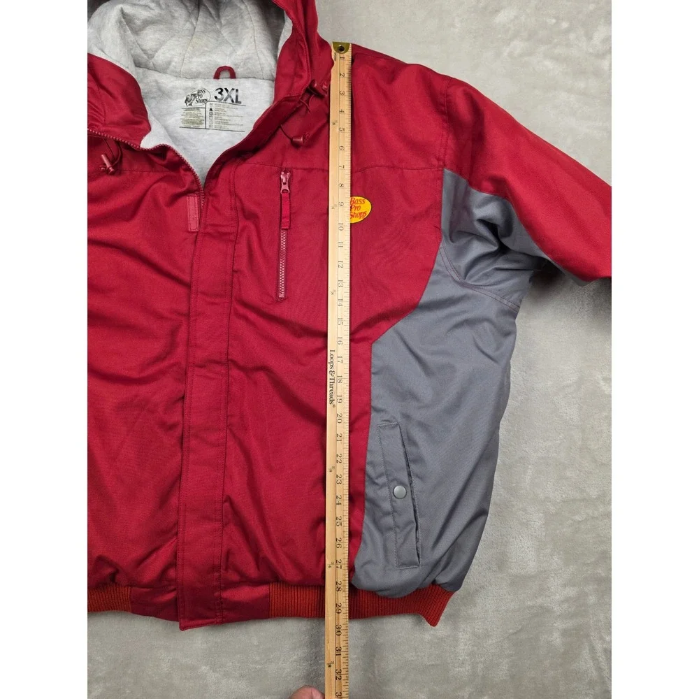 Bass Pro Shops Jacket Men 3XL Red Grey Hood Insulated Full Zip Bomber Coat *Read